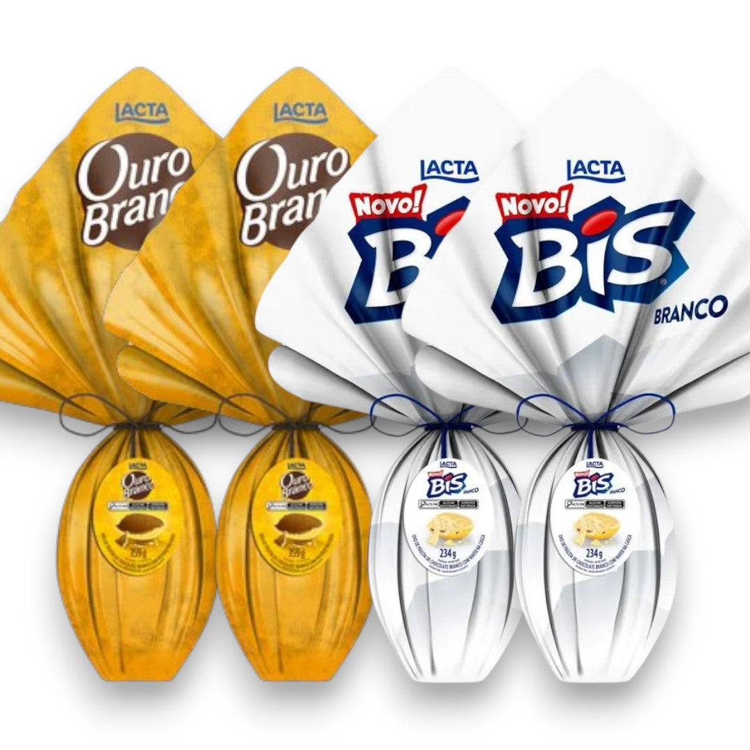 Kit 4 Ovos de Páscoa Lacta – Ouro Branco e Bis Branco